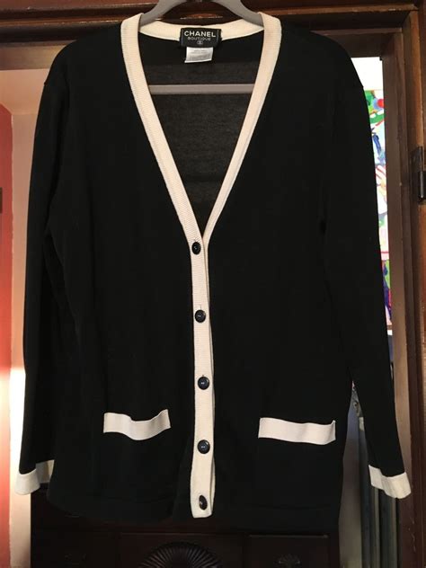 black chanel style cardigan|Chanel cardigan suit 50s women's.